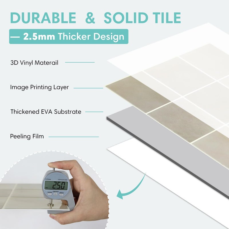 Commomy Thicker Peel and Stick Tiles - 10 pcs of 12" x 12" - 3D Adhesive Square Peel and Stick Tiles Backsplash for Kitchen, Bathroom, Removable, Waterproof, Vinyl Wall Tile - Image 3